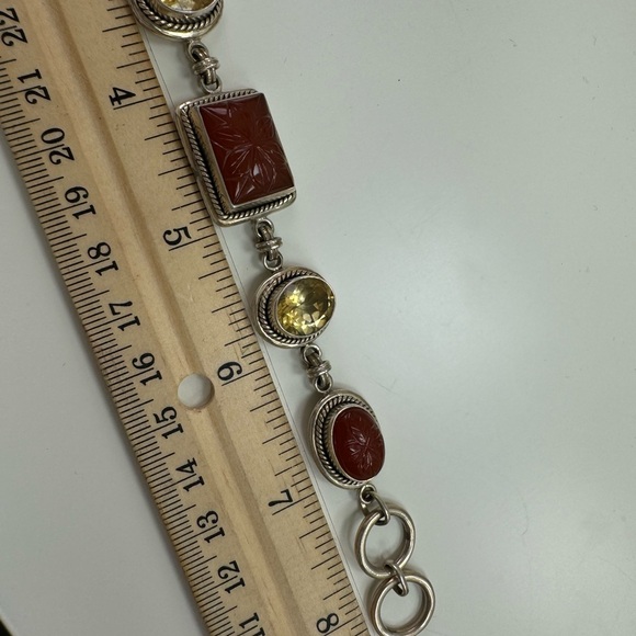 925 Sterling silver carved carnelian and faceted citrine bracelet - Picture 10 of 10
